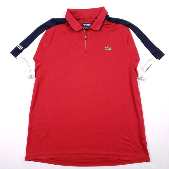 Lacoste Tops - Lacoste Sport 1/4 Zip Pullover Top Womens Red XL Ultra Dry Short Sleeve Stretch